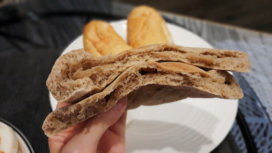 Israeli fluffy bread bun and whole-wheat pita from J cafe, Kosher restaurant located in Sukhumvit 20, Bangkok