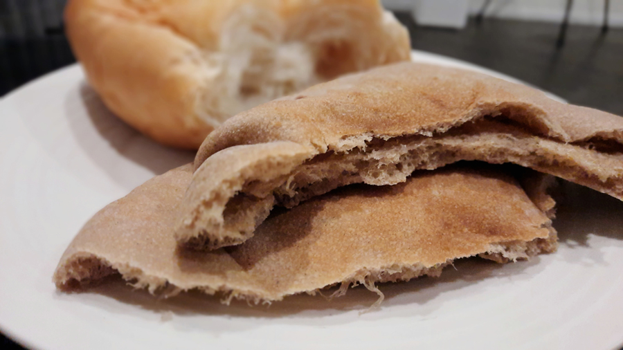 Israeli fluffy bread bun and whole-wheat pita from J cafe, Kosher restaurant located in Sukhumvit 20, Bangkok