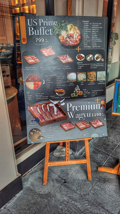 All-you-can-eat menu at Coca Chinese hotpot restaurant on Sukhumvit Soi 39, Bangkok